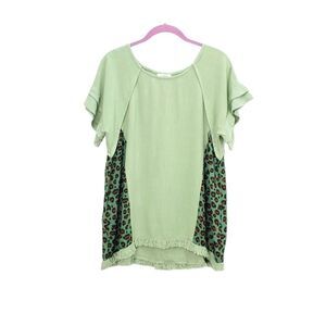 UMGEE Linen Blend Boho Mixed Media Leopard Print Sz S